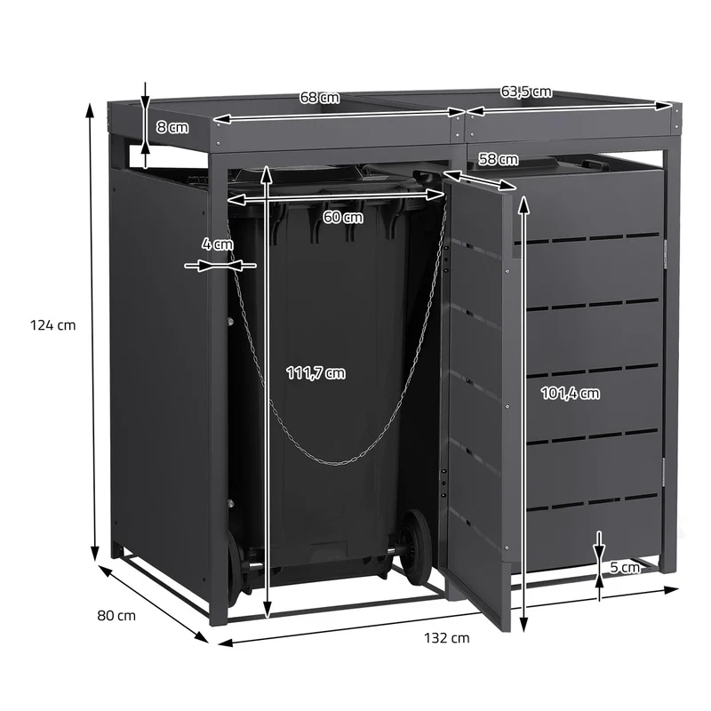 Mülltonnenbox Mülltonnenverkleidung Streben Design mit Pflanzdach für bis zu 4 Tonnen je 240L aus Stahl