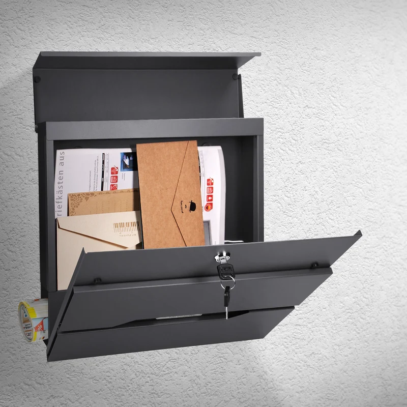 B-Ware Briefkasten mit Zeitungsfach 37x11x36,5 cm Anthrazit aus Edelstahl