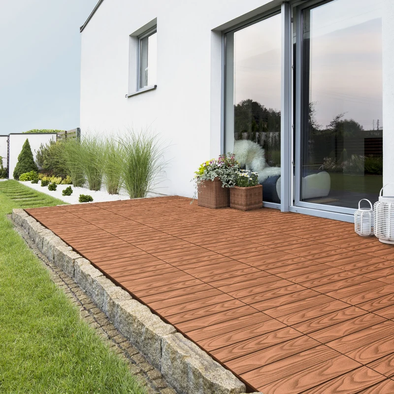 3x WPC Terrassenfliesen 30x30 cm 11er Spar Set für 1m² Hellbraun in Holzoptik Bodenbelag mit Drainage und Klicksystem
