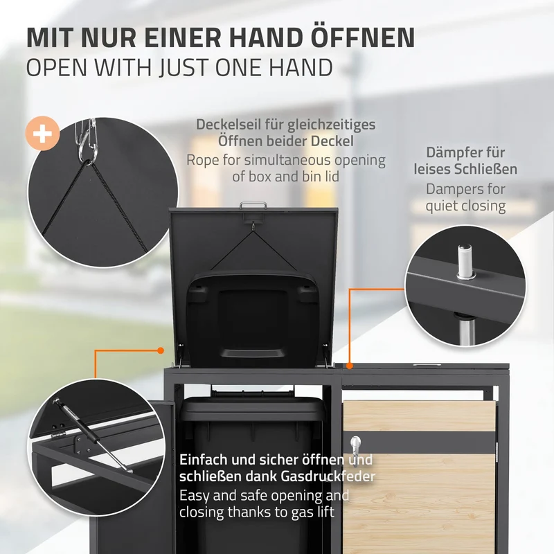 Mülltonnenbox 3er bis 240L 200x80x120 cm aus Stahl in Lärchenoptik ML-Design
