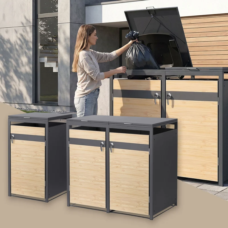 Mülltonnenbox 3er bis 240L 200x80x120 cm aus Stahl in Lärchenoptik ML-Design