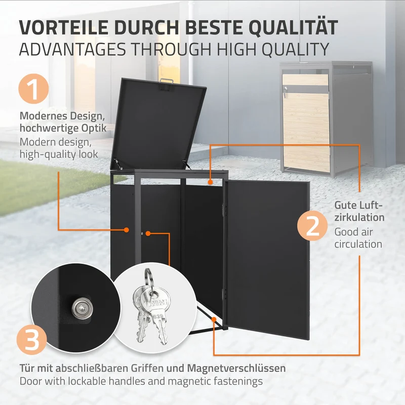 Mülltonnenbox 1er bis 240L 68x80x120 cm aus Stahl in Lärchenoptik ML-Design
