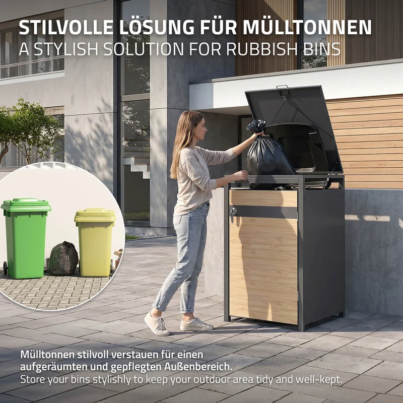 Mülltonnenbox 1er bis 240L 68x80x120 cm aus Stahl in Lärchenoptik ML-Design
