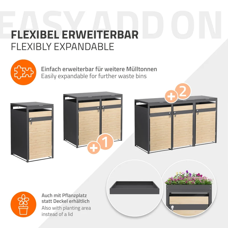 Mülltonnenbox 1er bis 240L 68x80x120 cm aus Stahl in Lärchenoptik ML-Design