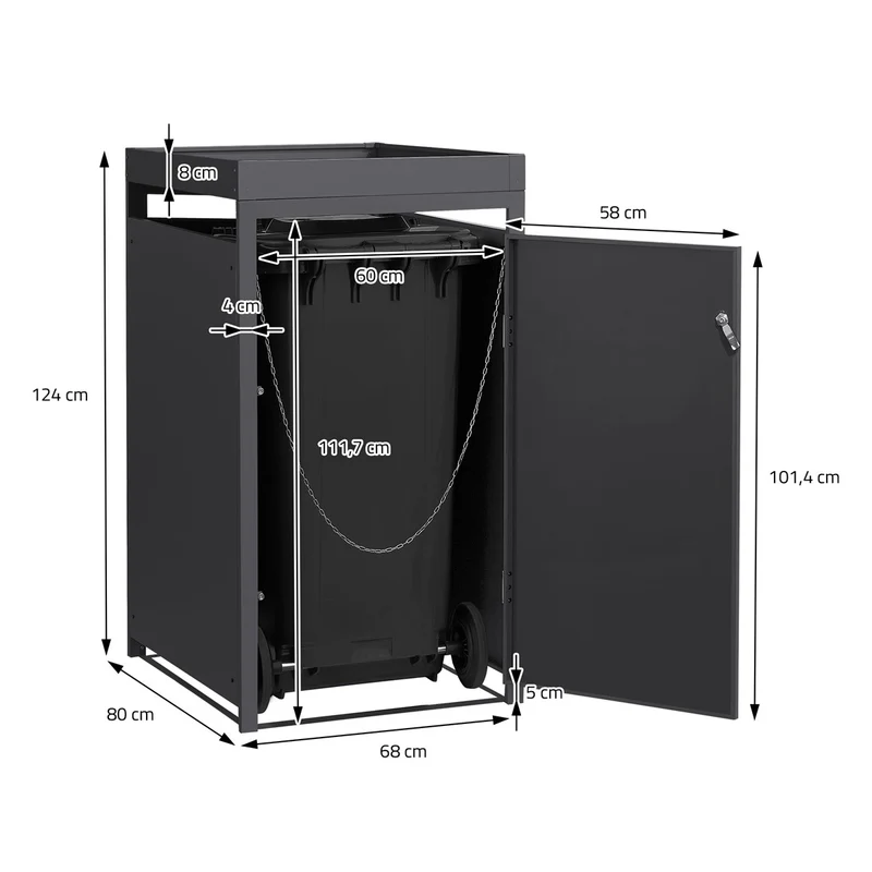 Mülltonnenbox mit Pflanzdach 3er bis 240L 200x80x124 cm aus Stahl in Rostoptik ML-Design