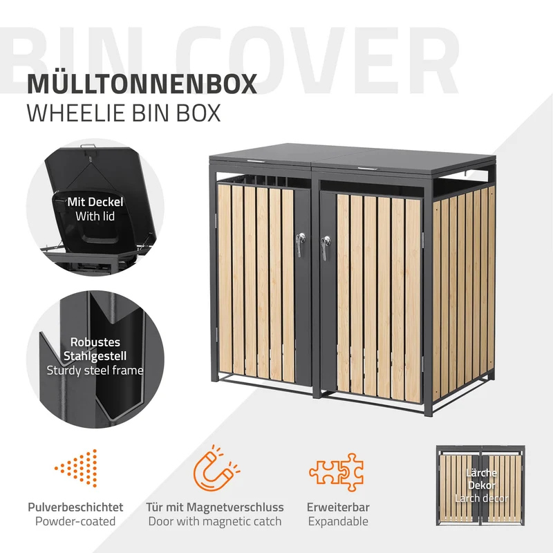 Mülltonnenbox 2er bis 240L 132x80x120 cm aus Stahl in Lärchenoptik ML-Design