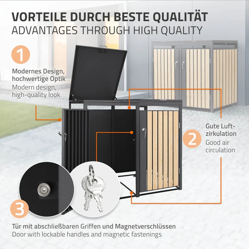 Mülltonnenbox 2er bis 240L 132x80x120 cm aus Stahl in Lärchenoptik ML-Design