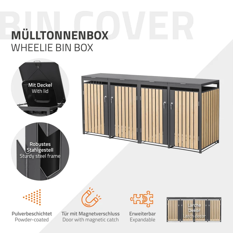 Mülltonnenbox 4er bis 240L 264x80x120 cm aus Stahl in Lärchenoptik ML-Design