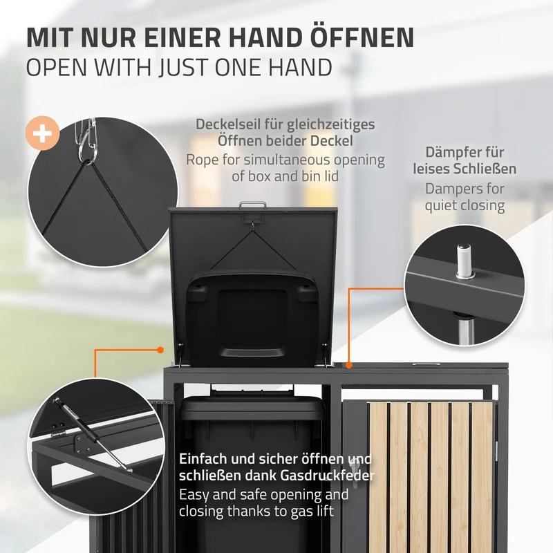 Mülltonnenbox 4er bis 240L 264x80x120 cm aus Stahl in Lärchenoptik ML-Design