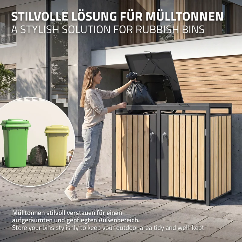 Mülltonnenbox 4er bis 240L 264x80x120 cm aus Stahl in Lärchenoptik ML-Design
