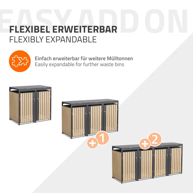 Mülltonnenbox 4er bis 240L 264x80x120 cm aus Stahl in Lärchenoptik ML-Design