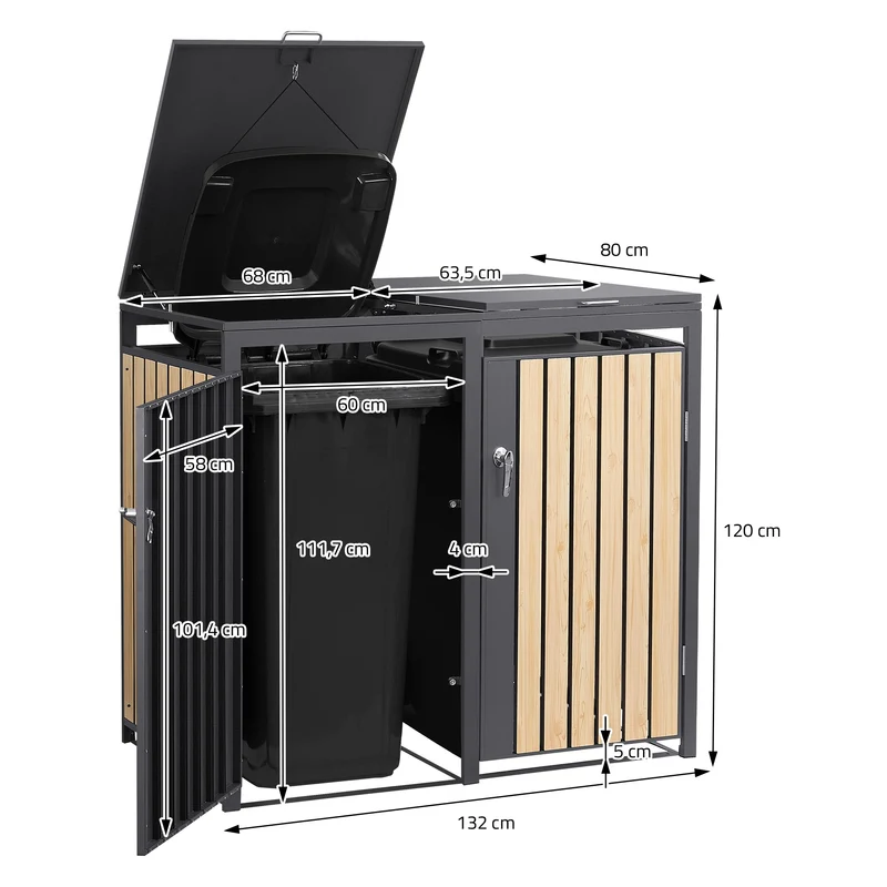 Mülltonnenbox 4er bis 240L 264x80x120 cm aus Stahl in Lärchenoptik ML-Design