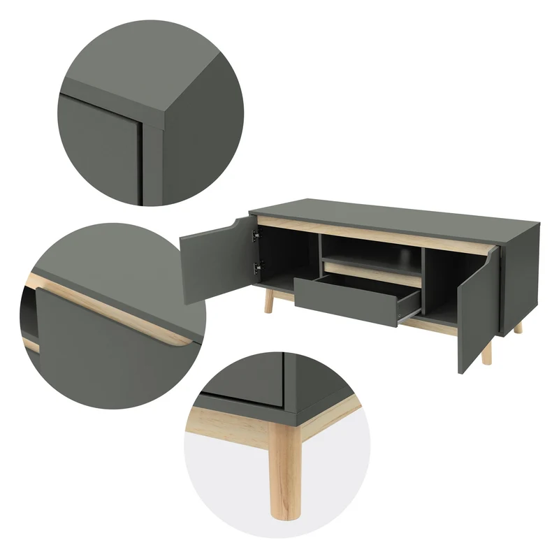 ML-Design | TV Lowboard Fernsehschrank mit 2 Türen, Schublade, Ablage, in mattgrün aus MDF & Kiefernholz, TV-Schrank, Fernsehschrank