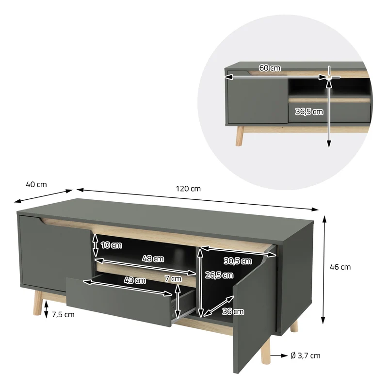 ML-Design | TV Lowboard Fernsehschrank mit 2 Türen, Schublade, Ablage, in mattgrün aus MDF & Kiefernholz, TV-Schrank, Fernsehschrank