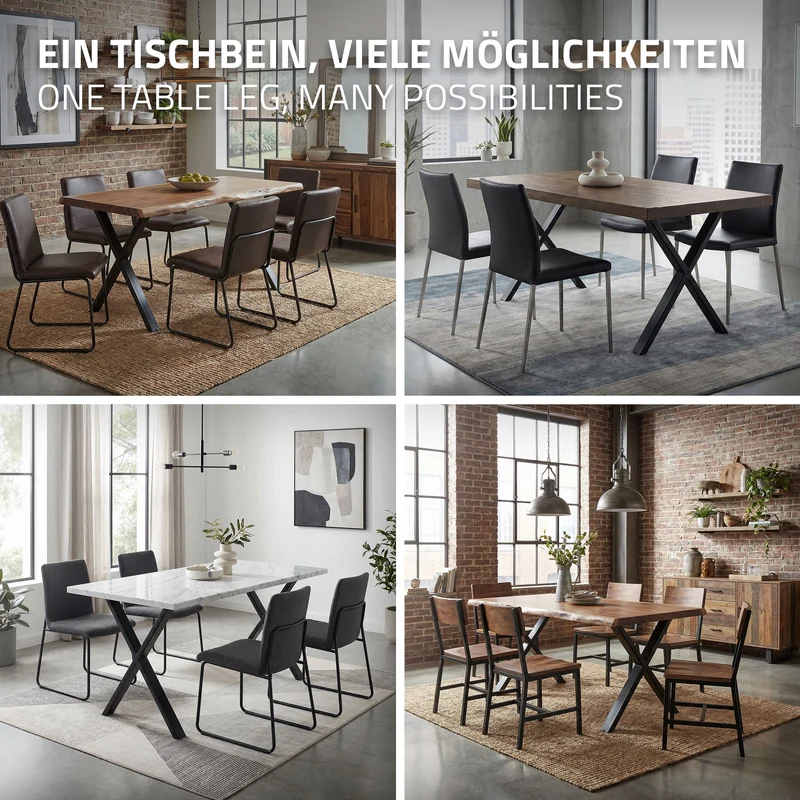 ML-DESIGN | Tischbeine 2er Set X-Form mit flaches Profil 60x72 cm aus Stahl Schwarz Tischgestell Tischfüße Tischkufen für Esstisch & Schreibtisch