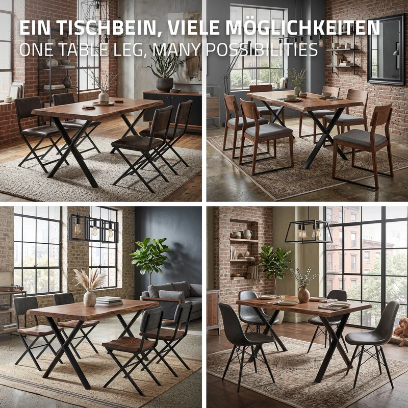 ML-DESIGN | Tischbeine 2er Set X-Form mit ovalem Profil 60x72 cm aus Stahl Schwarz Tischgestell Tischfüße Tischkufen für Esstisch & Schreibtisch