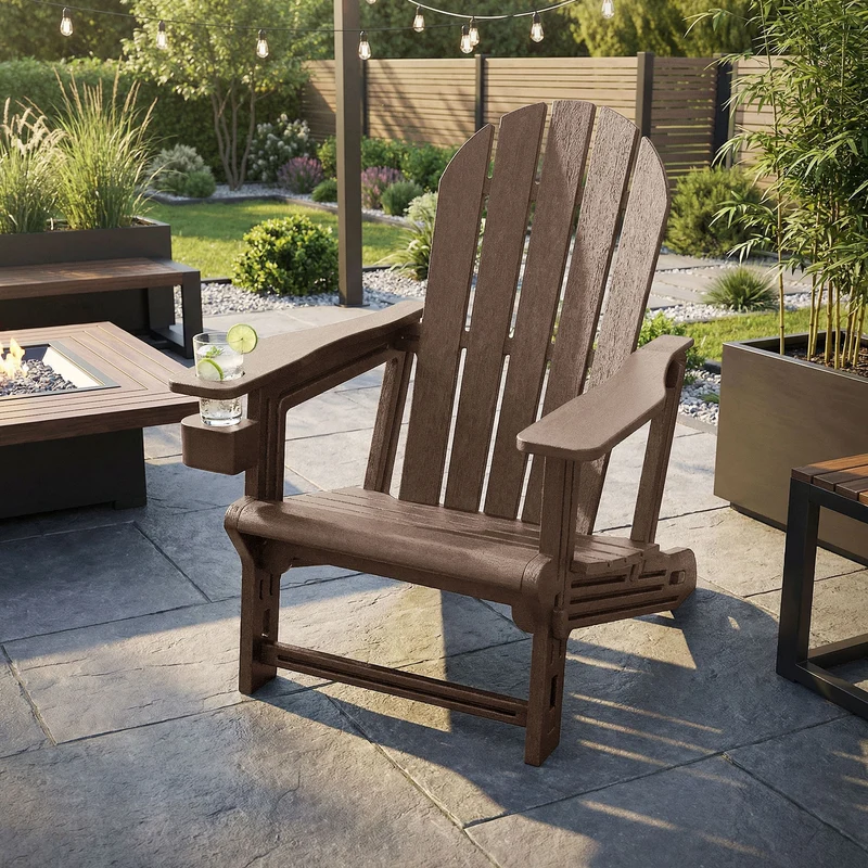 Gartenstuhl Adirondack Stuhl Sonnenstuhl wetterfest aus HDPE Kunststoff bis 180 kg Braun Gartensessel ML-Design