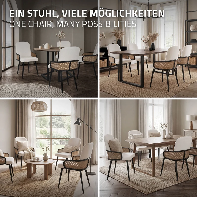 Esszimmerstühle 2er Set Beige mit Arm- & Rückenlehne, Polsterstühle für Esszimmer & Küche ML-Design