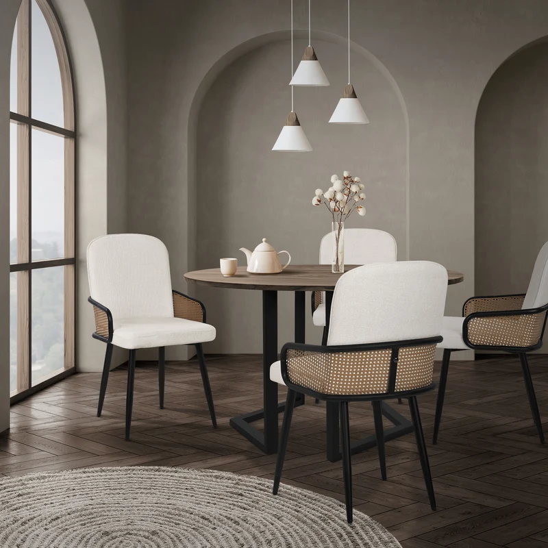 Esszimmerstühle 2er Set Beige mit Arm- & Rückenlehne, Polsterstühle für Esszimmer & Küche ML-Design