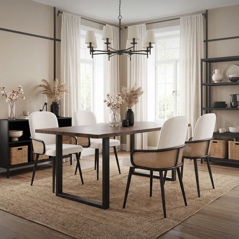 Esszimmerstühle 4er Set Beige mit Arm- & Rückenlehne, Polsterstühle für Esszimmer & Küche ML-Design