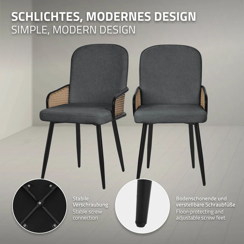 Esszimmerstühle 4er Set Anthrazit mit Arm- & Rückenlehne, Polsterstühle für Esszimmer & Küche ML-Design