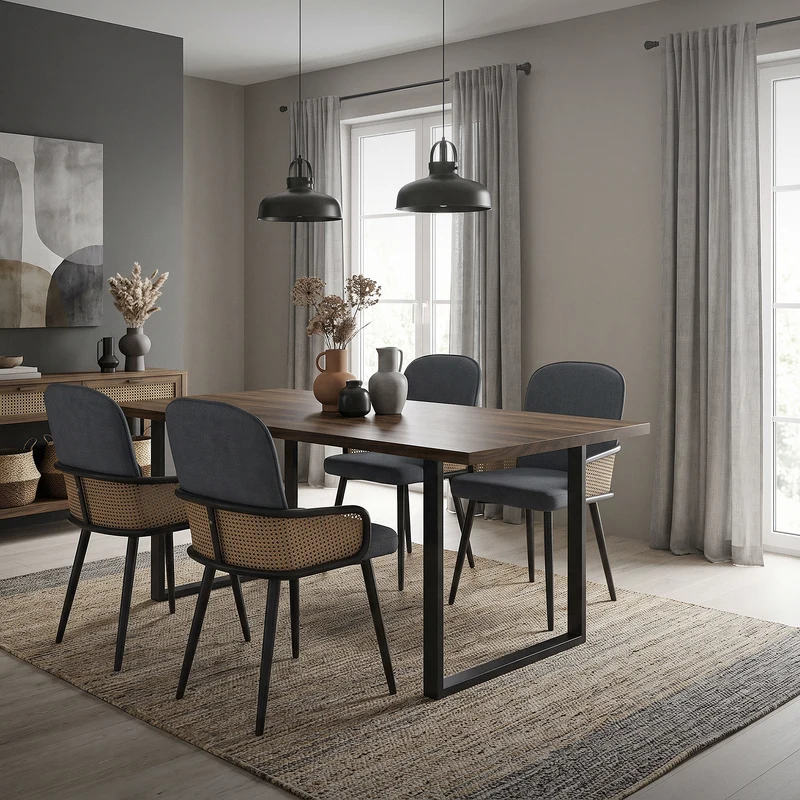Esszimmerstühle 4er Set Anthrazit mit Arm- & Rückenlehne, Polsterstühle für Esszimmer & Küche ML-Design