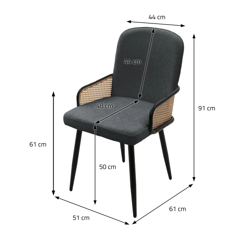 Esszimmerstühle 2er Set Anthrazit mit Arm- & Rückenlehne, Polsterstühle für Esszimmer & Küche ML-Design