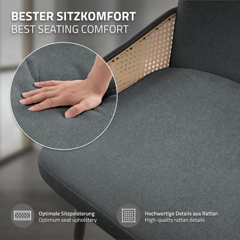 Esszimmerstühle 6er Set Anthrazit mit Arm- & Rückenlehne, Polsterstühle für Esszimmer & Küche ML-Design