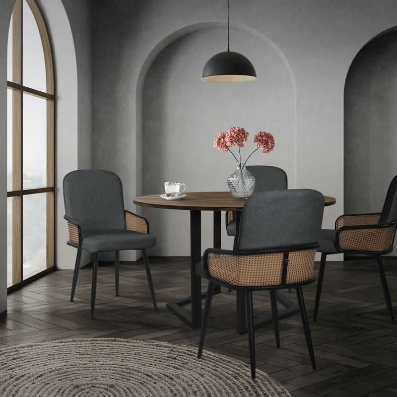 Esszimmerstühle 6er Set Anthrazit mit Arm- & Rückenlehne, Polsterstühle für Esszimmer & Küche ML-Design
