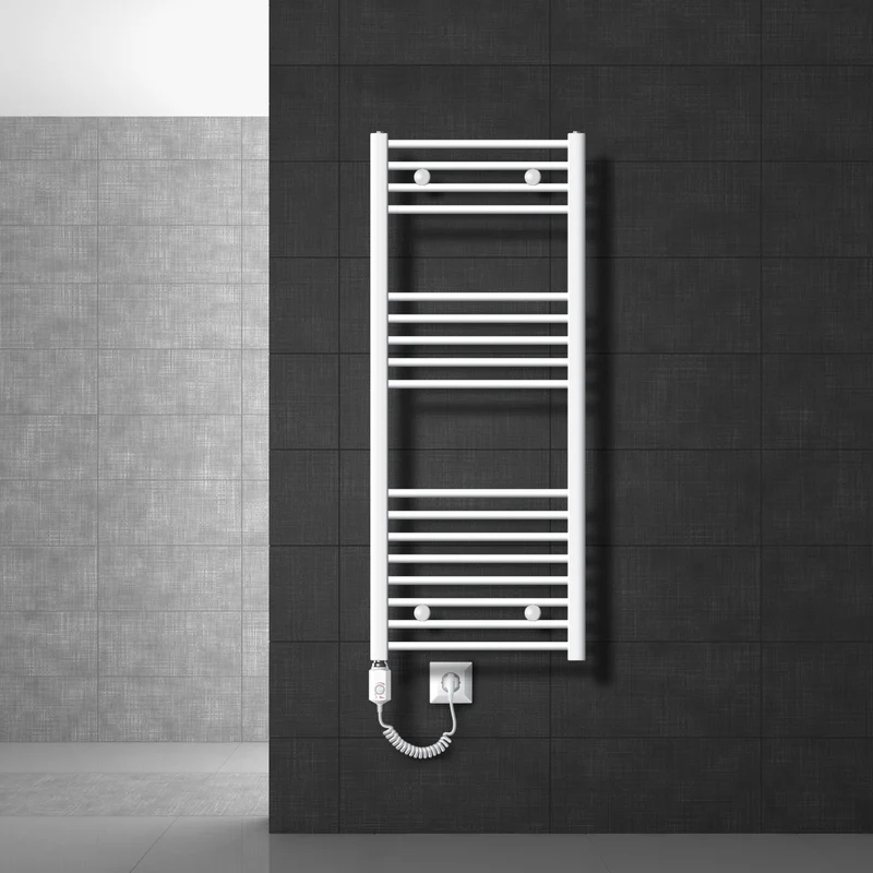 Elektrischer Badheizkörper mit Heizstab 1200W 500x1200 mm Weiß gebogen mit Seitenanschluss LuxeBath