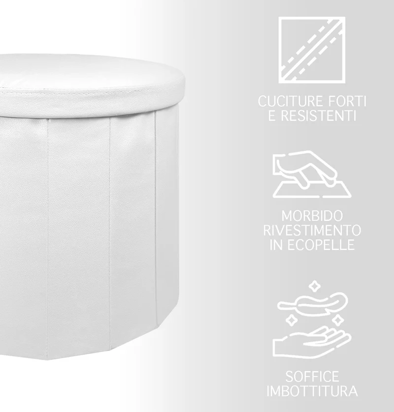 Pouf Contenitore Rotondo Portaoggetti In Ecopelle Poggiapiedi Salotto Il Gruppone
