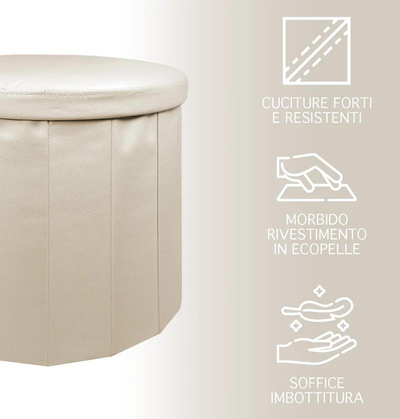 Pouf Contenitore Rotondo Portaoggetti In Ecopelle Poggiapiedi Salotto Il Gruppone