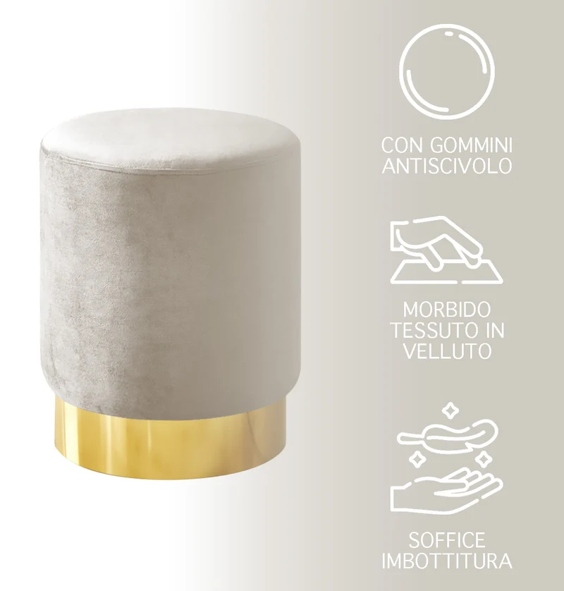 Pouf Cilindro Poggiapiedi Salotto In Velluto Sgabello Camera Con Base Dorata Il Gruppone