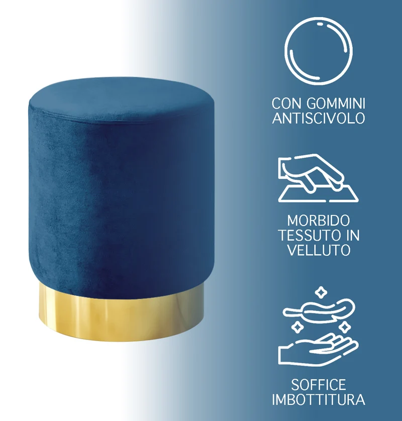 Pouf Cilindro Poggiapiedi Salotto In Velluto Sgabello Camera Con Base Dorata Il Gruppone