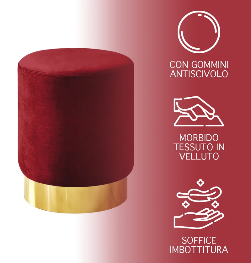 Pouf Cilindro Poggiapiedi Salotto In Velluto Sgabello Camera Con Base Dorata Il Gruppone