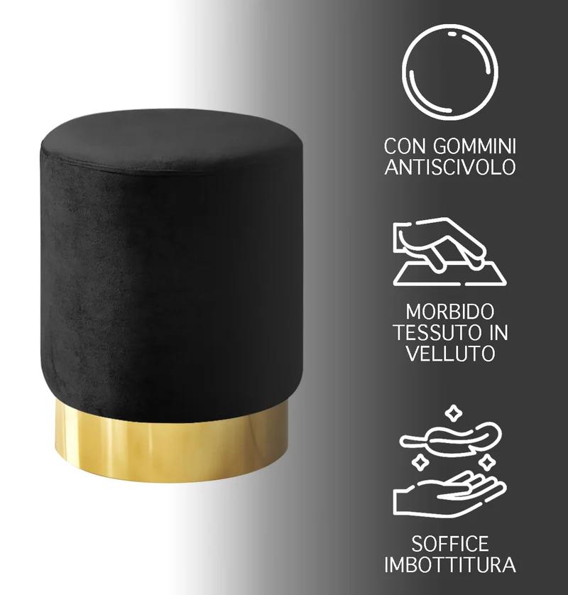 Pouf Cilindro Poggiapiedi Salotto In Velluto Sgabello Camera Con Base Dorata Il Gruppone