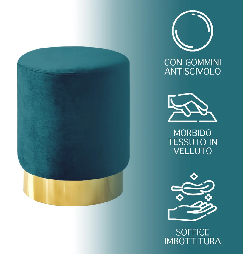 Pouf Cilindro Poggiapiedi Salotto In Velluto Sgabello Camera Con Base Dorata Il Gruppone