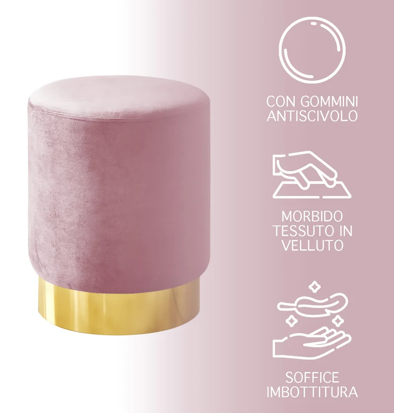 Pouf Cilindro Poggiapiedi Salotto In Velluto Sgabello Camera Con Base Dorata Il Gruppone