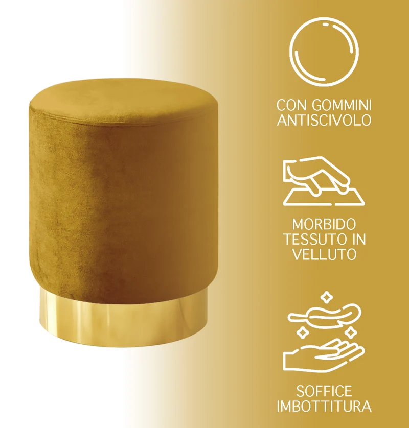 Pouf Cilindro Poggiapiedi Salotto In Velluto Sgabello Camera Con Base Dorata Il Gruppone