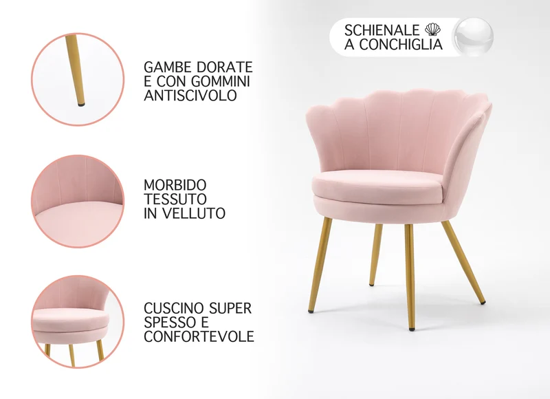 Poltrona Conchiglia Camera da Letto in Velluto Modello Maddina Il Gruppone