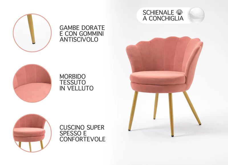 Poltrona Conchiglia Camera da Letto in Velluto Modello Maddina Il Gruppone