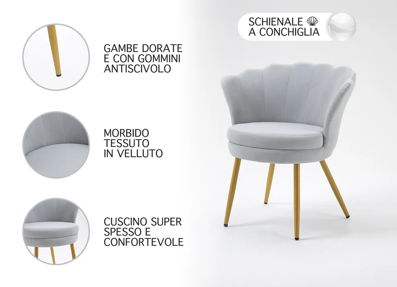 Poltrona Conchiglia Camera da Letto in Velluto Modello Maddina Il Gruppone