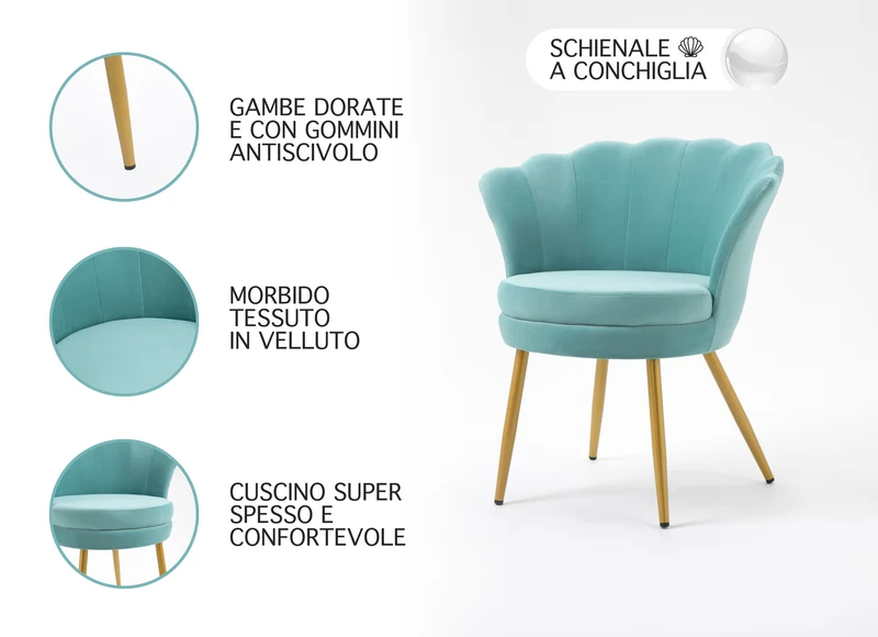 Poltrona Conchiglia Camera da Letto in Velluto Modello Maddina Il Gruppone