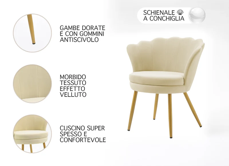 Poltrona Conchiglia Camera da Letto in Velluto Modello Maddina Il Gruppone
