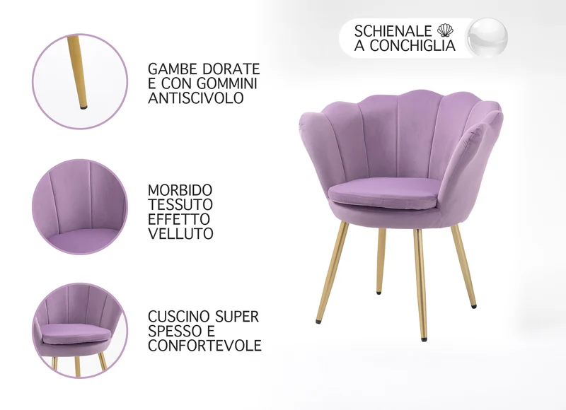 Poltrona Conchiglia Camera da Letto in Velluto Modello Maddina Il Gruppone