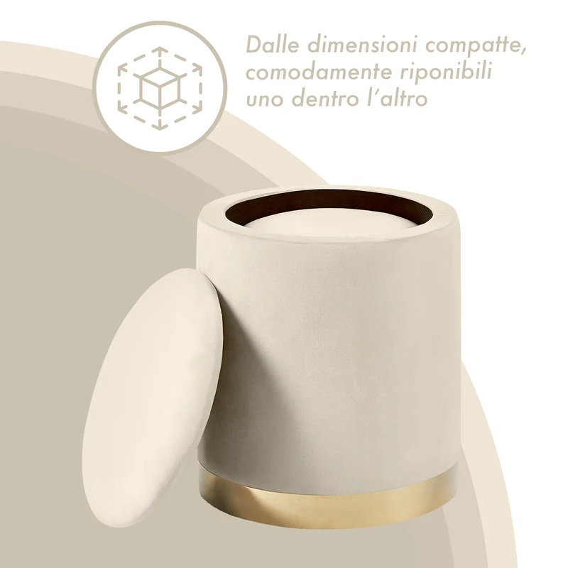 Set Di 2 Pouf Contenitori In Velluto Tondo con Coperchio Rimovibile Il Gruppone