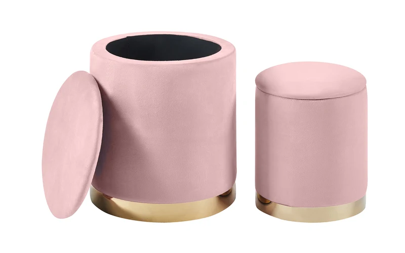 Set Di 2 Pouf Contenitori In Velluto Tondo con Coperchio Rimovibile Il Gruppone