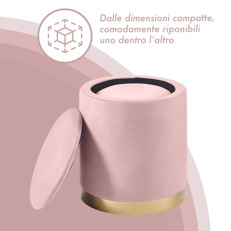 Set Di 2 Pouf Contenitori In Velluto Tondo con Coperchio Rimovibile Il Gruppone
