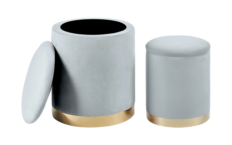 Set Di 2 Pouf Contenitori In Velluto Tondo con Coperchio Rimovibile Il Gruppone