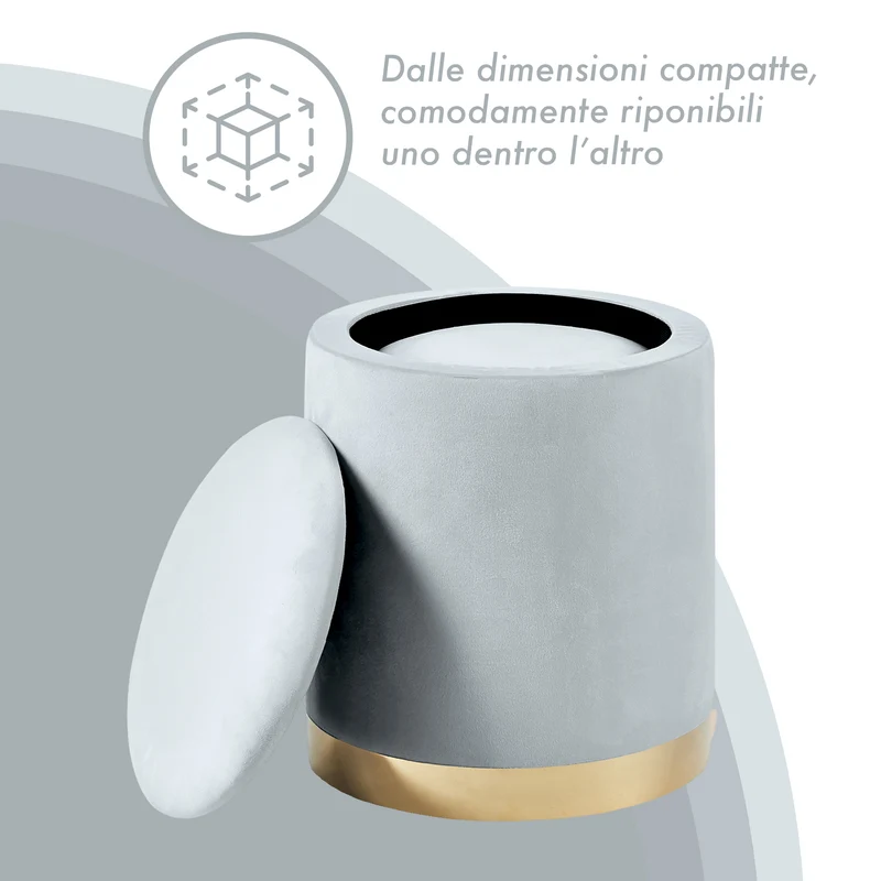 Set Di 2 Pouf Contenitori In Velluto Tondo con Coperchio Rimovibile Il Gruppone